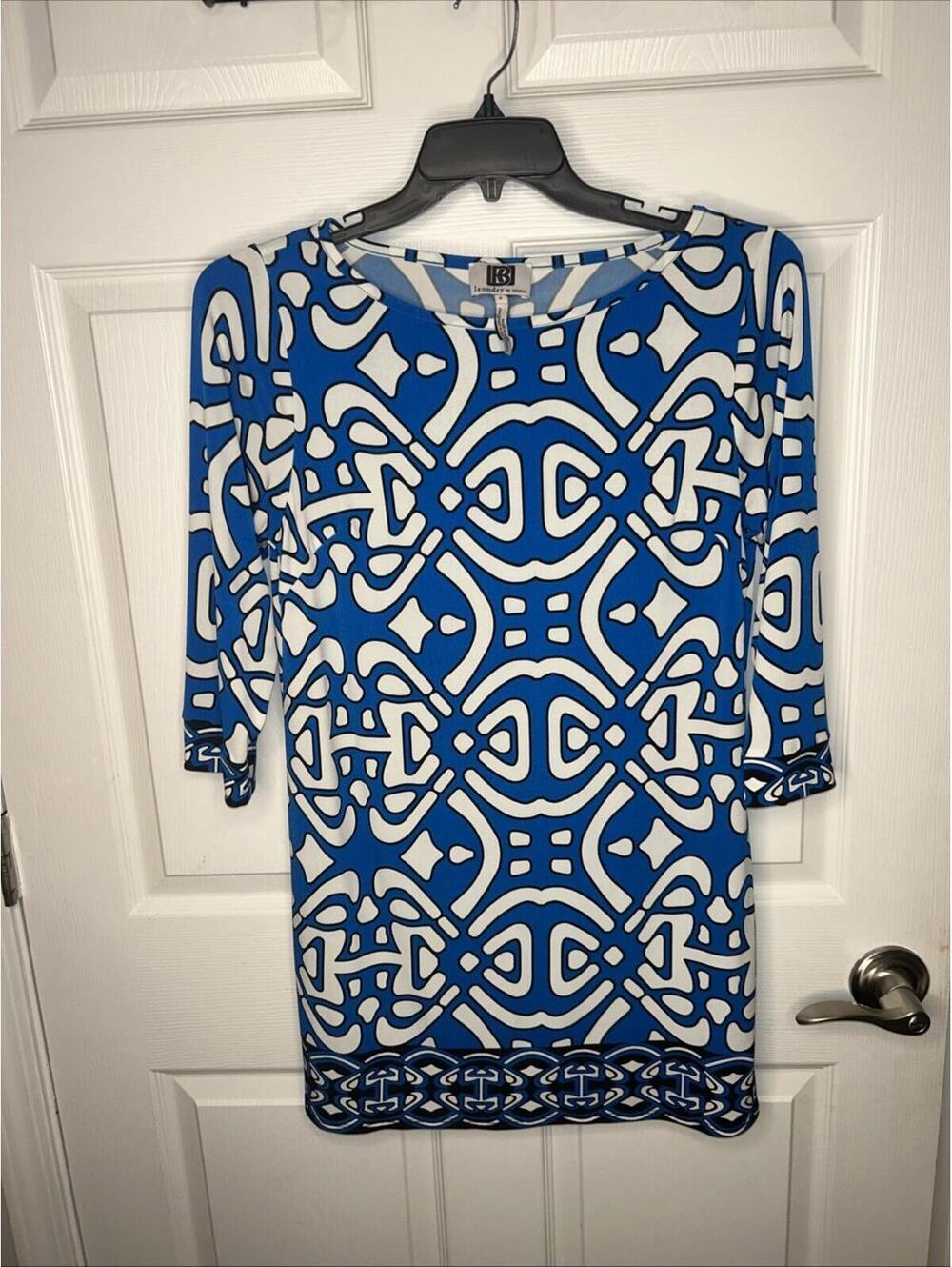 Laundry by Design Women's Dress Size 8 Blue and White 3/4 Sleeve [COPY]